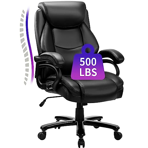 Big and Tall Office Chair 500lbs Large Heavy Duty High Back Executive Computer Office Desk Chair Height Adjustable Rocking Function Wide Thick Seat Ergonomic Desk Chair with Lumbar Back Support