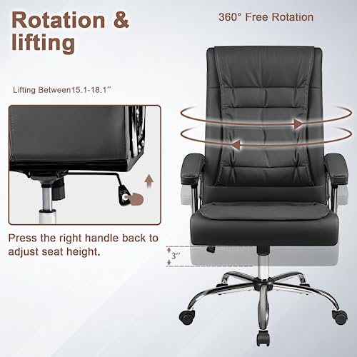 OFIKA Home Office Chair with Spring Cushion,400LBS High Back Executive Office Chair,Big and Tall Ergonomic Computer Office Chair with Padded Armrest and Height Adjustable,PU Leather Task Chair