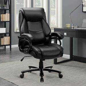 Big and Tall Office Chair 500lbs Large Heavy Duty High Back Executive Computer Office Desk Chair Height Adjustable Rocking Function Wide Thick Seat Ergonomic Desk Chair with Lumbar Back Support