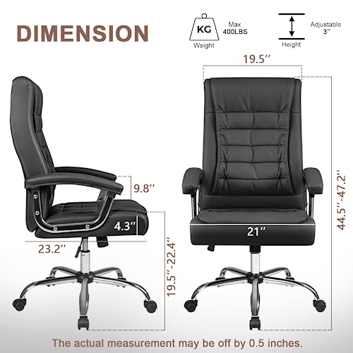 OFIKA Home Office Chair with Spring Cushion,400LBS High Back Executive Office Chair,Big and Tall Ergonomic Computer Office Chair with Padded Armrest and Height Adjustable,PU Leather Task Chair