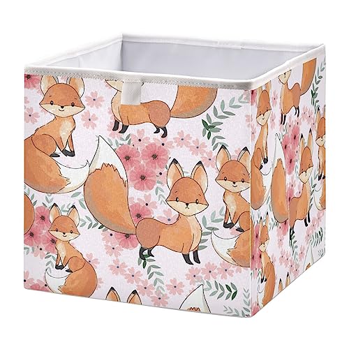 Kigai Cute Baby Fox Cube Storage Bins - 11x11x11 in Large Foldable Cubes Organizer Storage Basket for Home Office, Nursery, Shelf, Closet