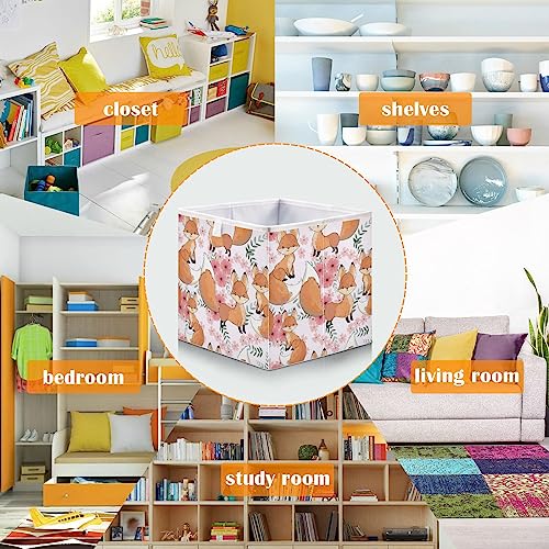 Kigai Cute Baby Fox Cube Storage Bins - 11x11x11 in Large Foldable Cubes Organizer Storage Basket for Home Office, Nursery, Shelf, Closet