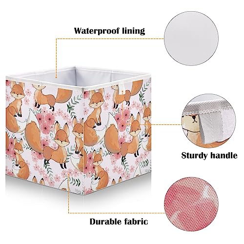 Kigai Cute Baby Fox Cube Storage Bins - 11x11x11 in Large Foldable Cubes Organizer Storage Basket for Home Office, Nursery, Shelf, Closet