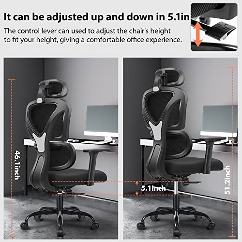 FelixKing Office Chair Ergonomic, Ergo Lumbar Support PC Desk Chair Big and Tall, High Back Mesh Gaming Chair with Adjustable Headrest and 3D Armrests for Home(Black)