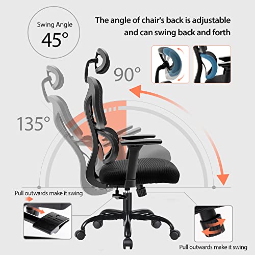 FelixKing Office Chair Ergonomic, Ergo Lumbar Support PC Desk Chair Big and Tall, High Back Mesh Gaming Chair with Adjustable Headrest and 3D Armrests for Home(Black)