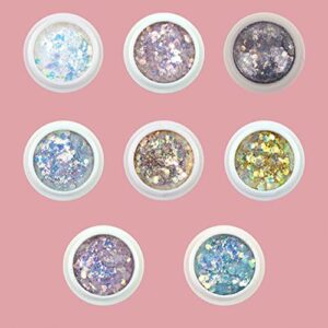 Craft Glitter Set 8 Colors Holographic Glitter Resin Glitter Film for Body Face Nail Art Decoration