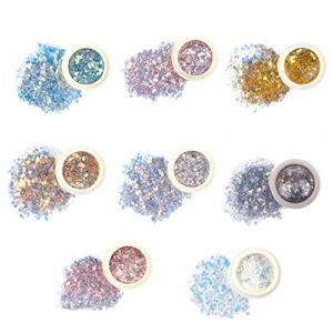 Craft Glitter Set 8 Colors Holographic Glitter Resin Glitter Film for Body Face Nail Art Decoration