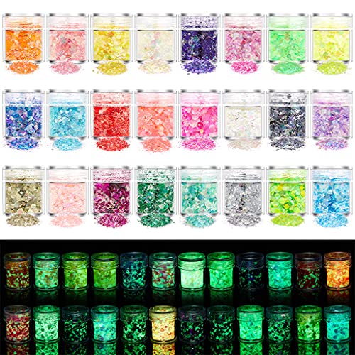 18 Color Glitter Powder Sequins Luminous Holographic Chunky Glitter Sequins for Resin Crafts Filler Nail Art Decorations