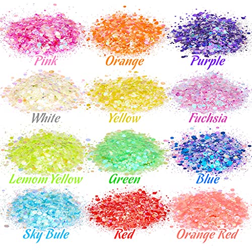 18 Color Glitter Powder Sequins Luminous Holographic Chunky Glitter Sequins for Resin Crafts Filler Nail Art Decorations