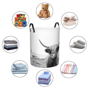 Large Laundry Hamper Scottish Highland Cow on Isle of Mull Collapsible Round Storage Basket Water Resistant Nursery Organizer Bin with Handles Home Organizer for Clothes,Toys (Medium)