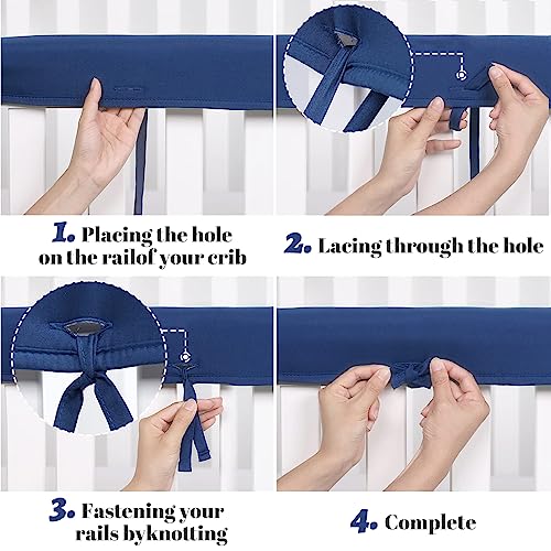 Macabaka Bed Rail Covers,3 Piece Bed Rail Covers for Teething,Bed Rail Cover Protector Set from Chewing,Safe Teething Guard Wrap for Standard Rail Cover for Bedroom(Navy Blue)