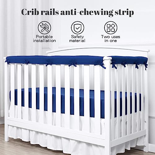 Macabaka Bed Rail Covers,3 Piece Bed Rail Covers for Teething,Bed Rail Cover Protector Set from Chewing,Safe Teething Guard Wrap for Standard Rail Cover for Bedroom(Navy Blue)