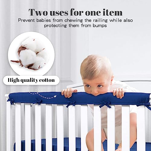 Macabaka Bed Rail Covers,3 Piece Bed Rail Covers for Teething,Bed Rail Cover Protector Set from Chewing,Safe Teething Guard Wrap for Standard Rail Cover for Bedroom(Navy Blue)