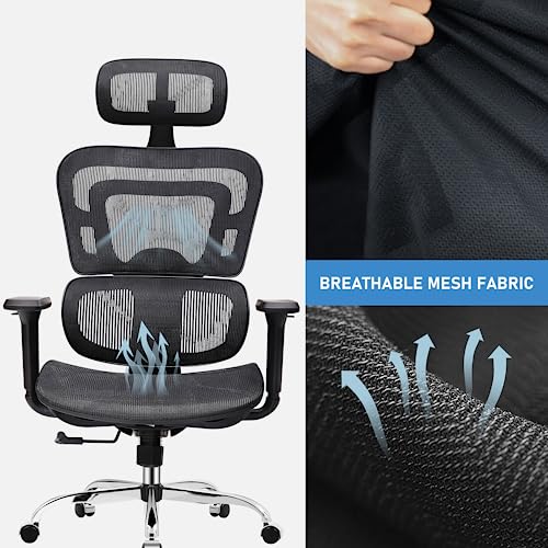 KERDOM Ergonomic Office Chair, Lumbar Support Computer Chair with Flip-up Arms, Breathable Mesh Desk Chair, Swivel Task Chair, Adjustable Height Home Gaming Chair