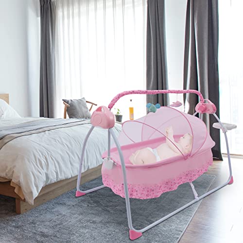 Guaopom Electric Baby Crib Cradle, Auto Rocking Chair Chair Bed, 5 Speed with Remote Control Infant Musical Sleeping Basket for 0-18 Months Newborn Babies (Pink)