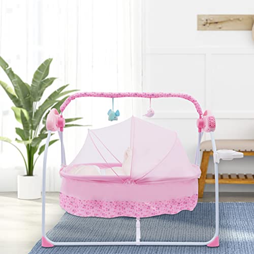 Guaopom Electric Baby Crib Cradle, Auto Rocking Chair Chair Bed, 5 Speed with Remote Control Infant Musical Sleeping Basket for 0-18 Months Newborn Babies (Pink)