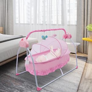 Guaopom Electric Baby Crib Cradle, Auto Rocking Chair Chair Bed, 5 Speed with Remote Control Infant Musical Sleeping Basket for 0-18 Months Newborn Babies (Pink)