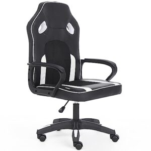 executive office chair with arms, mid-back desk chair black pu leather ergonomics office task chair adjustable swivel