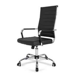 okeysen ergonomic office desk chair, modern pu leather conference room chairs ribbed, high back executive swivel rolling chair for home, office