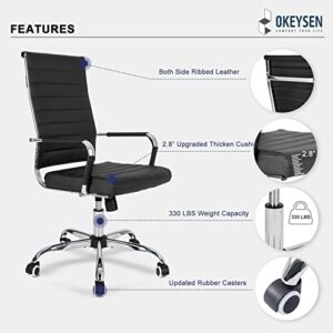 Okeysen Ergonomic Office Desk Chair, Modern PU Leather Conference Room Chairs Ribbed, High Back Executive Swivel Rolling Chair for Home, Office