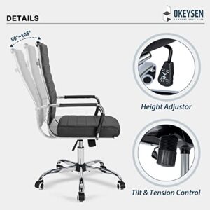 Okeysen Ergonomic Office Desk Chair, Modern PU Leather Conference Room Chairs Ribbed, High Back Executive Swivel Rolling Chair for Home, Office