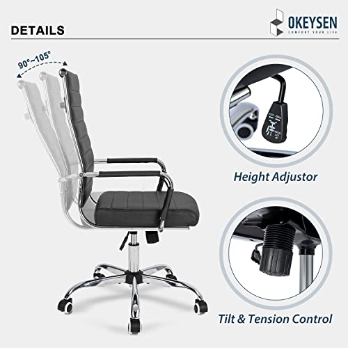 Okeysen Ergonomic Office Desk Chair, Modern PU Leather Conference Room Chairs Ribbed, High Back Executive Swivel Rolling Chair for Home, Office