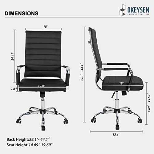 Okeysen Ergonomic Office Desk Chair, Modern PU Leather Conference Room Chairs Ribbed, High Back Executive Swivel Rolling Chair for Home, Office