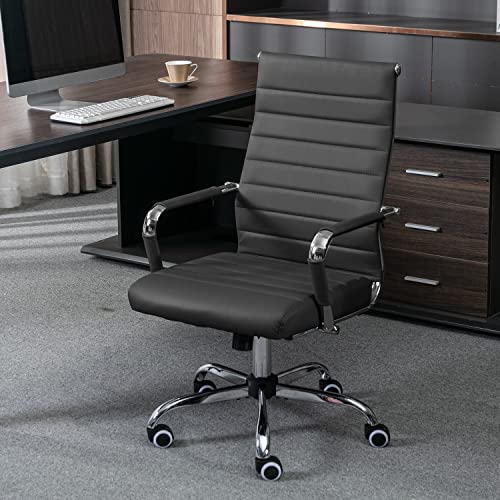 Okeysen Ergonomic Office Desk Chair, Modern PU Leather Conference Room Chairs Ribbed, High Back Executive Swivel Rolling Chair for Home, Office