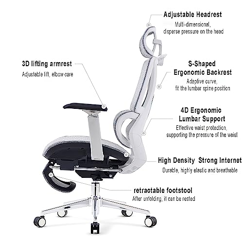 Ergonomic Office Chair, Mesh Computer Chair, Home Office Desk Chair, Task Chair with Lumbar Support, 90°-165° Tilt Angle, Adjustable Headrest & Armrest, 360° Rotation Chair (Color : Black-Without Foo
