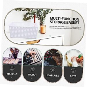 JOINPAYA 2pcs mini hamper mini woven hamper plastic storage bin simple to weave basket for office plastic barrel the basket dressing table plastic bins for storage file basket tray white