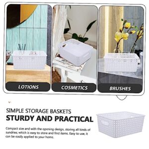 JOINPAYA 2pcs mini hamper mini woven hamper plastic storage bin simple to weave basket for office plastic barrel the basket dressing table plastic bins for storage file basket tray white