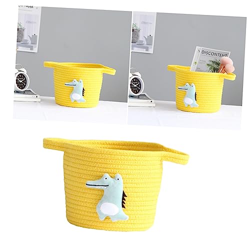 Beatifufu Tv Controller Holder Desktop Sundries Organizer Storage Basket Toy Container Woven Tray Fruit Containers Bracket Storage Box Storage Bucket Storage Rope Cell Phone Yellow Child