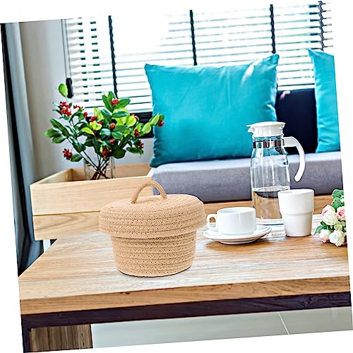 TOYANDONA Storage Basket Tray Decor Book Decorations Baby Basket Woven Toy Bin Storage Baskets with Lids Cotton Rope Woven Basket Cotton Rope Brown Tabletop Basket Desktop Storage Basket Key