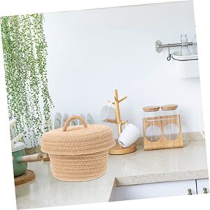 TOYANDONA Storage Basket Tray Decor Book Decorations Baby Basket Woven Toy Bin Storage Baskets with Lids Cotton Rope Woven Basket Cotton Rope Brown Tabletop Basket Desktop Storage Basket Key