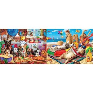 buffalo games - pizza time pups - 750 piece jigsaw puzzle & beachcombers - 750 piece jigsaw puzzle multicolor, 24" l x 18" w