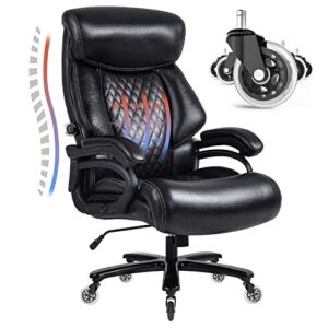 bosmiller big and tall office chair 500lbs for heavy people with quiet rubber wheels high back leather executive office chair with double adjustment lumbar support
