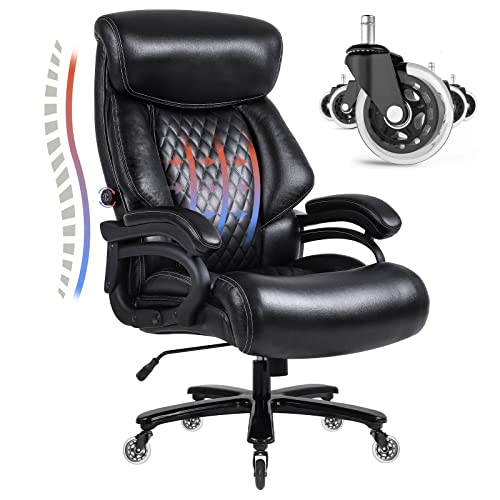 BOSMILLER Big and Tall Office Chair 500lbs for Heavy People with Quiet Rubber Wheels High Back Leather Executive Office Chair with Double Adjustment Lumbar Support