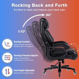 BOSMILLER Big and Tall Office Chair 500lbs for Heavy People with Quiet Rubber Wheels High Back Leather Executive Office Chair with Double Adjustment Lumbar Support