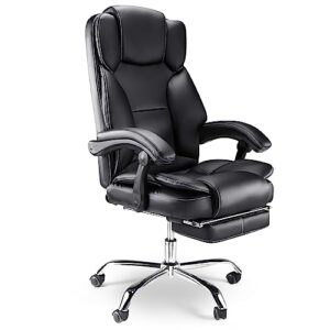 executive office chair with footrest-ergonomic design computer desk chairs with adjustable high back recliner chair, strong metal base, pu leather, black
