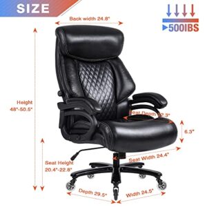 BOSMILLER Big and Tall Office Chair 500lbs for Heavy People with Quiet Rubber Wheels High Back Leather Executive Office Chair with Double Adjustment Lumbar Support