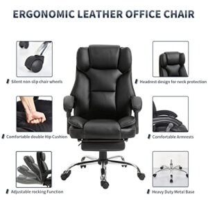 Executive Office Chair with Footrest-Ergonomic Design Computer Desk Chairs with Adjustable High Back Recliner Chair, Strong Metal Base, PU Leather, Black