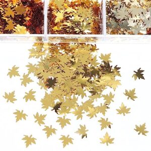 Autumn Fall Leaf Nail Glitter Shapes Thanksgiving Maple Leaf Glitter Sequins Holographic Nail Sequins Shapes Mixed Leaf Confetti Halloween Fall Maple Leaf Glitter Flake Design Decoration(6 Grids)