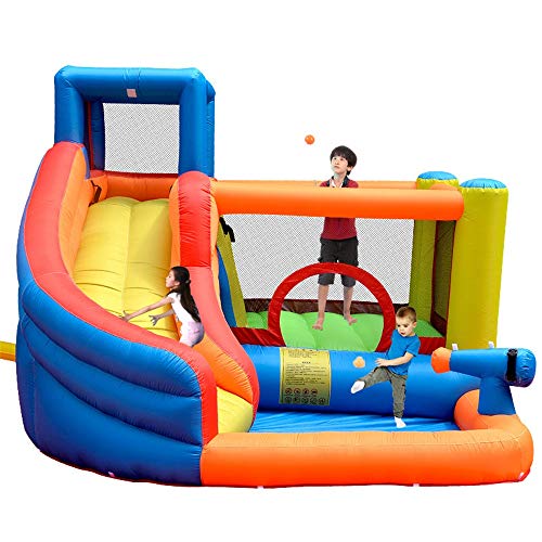 Bouncy Castle, Bouncy Castles Children's Inflatable Castle Home Trampoline Indoor and Outdoor Jumping Bed Kindergarten Slide Playground (Orange 320×280×210Cm)