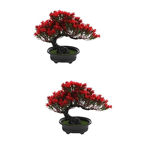 VOSAREA 2pcs Simulation Welcome Pine Faux Trees Faux Bonsai Tree Fake Tree Cactus Pots Artificial Plants Christmas Outdoor Decorations Household Pin Tree Decoration Plastic Tree Decor Red