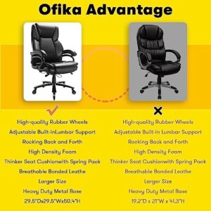 OFIKA Big and Tall Office Chair,400LBS Capacity Heavy Duty Office Chair for Heavy People, High Back PU Leather Executive Desk Chair with Wide Seat (Black)