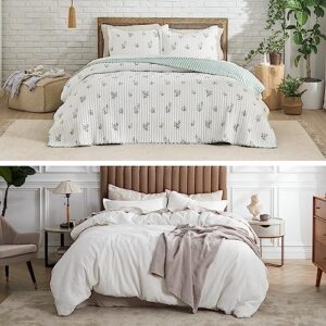bedsure floral quilt set queen & cotton duvet cover queen, botanical spring flower bedspread and waffle weave coconut white duvet cover with 2 pillow shams