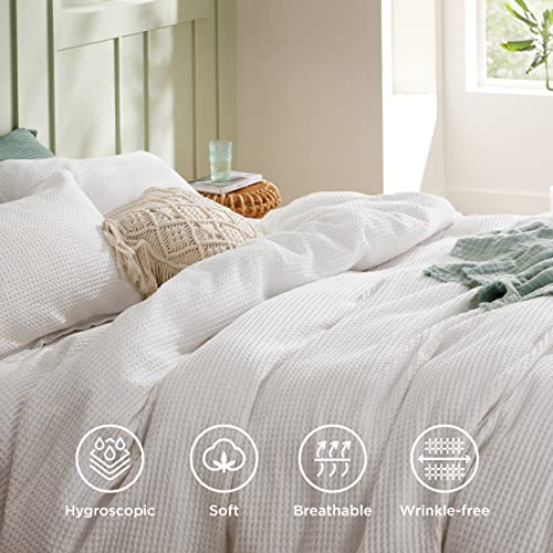 Bedsure Floral Quilt Set Queen & Cotton Duvet Cover Queen, Botanical Spring Flower Bedspread and Waffle Weave Coconut White Duvet Cover with 2 Pillow Shams