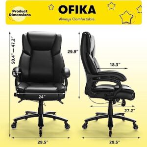 OFIKA Big and Tall Office Chair,400LBS Capacity Heavy Duty Office Chair for Heavy People, High Back PU Leather Executive Desk Chair with Wide Seat (Black)