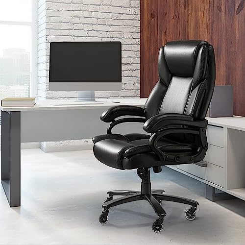 OFIKA Big and Tall Office Chair,400LBS Capacity Heavy Duty Office Chair for Heavy People, High Back PU Leather Executive Desk Chair with Wide Seat (Black)