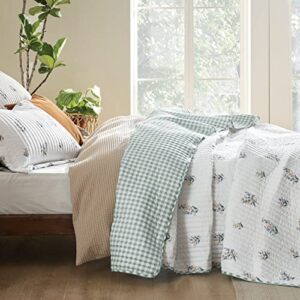 Bedsure Floral Quilt Set Queen & Cotton Duvet Cover Queen, Botanical Spring Flower Bedspread and Waffle Weave Coconut White Duvet Cover with 2 Pillow Shams